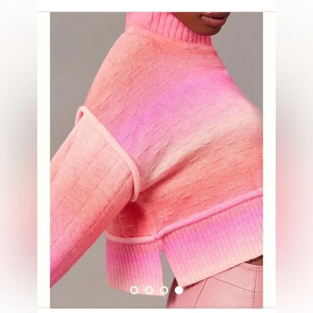 Pilcro Size Small Pilcro Cropped Mock Neck Sweater by Anthropologie Pink Ombré - Picture 4 of 7
